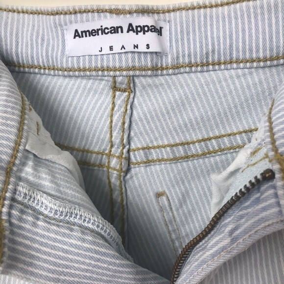 American Apparel High Waisted Striped Denim Jean Shorts Size 24 Light Blue Retro - Picture 9 of 15